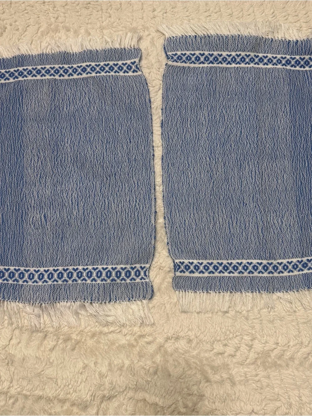 SET OF 5 Artisan Woven Boho Hand Towels - Blue & White hand made vintage